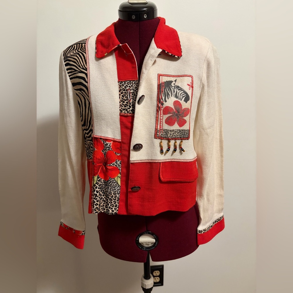Nancy Bolen vintage Women's Red and Cream Patchwork Jacket size small